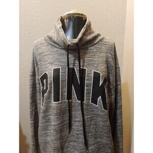 Victoria's Secret PINK brand Gray Sweatshirt Women’s Sz XS cowl neck black logo